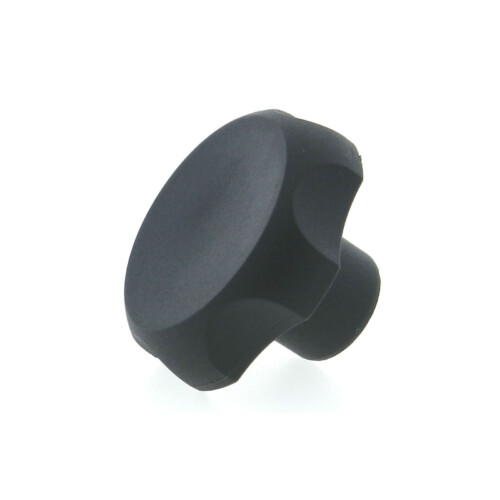 A thermoplastic 6-lobe knob with a tapped hole