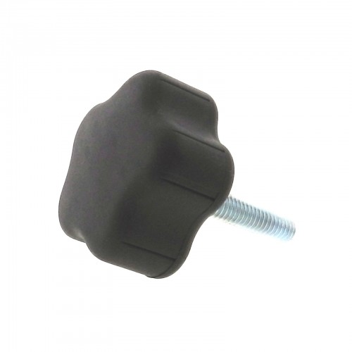 A 5-lobe soft plastic hand knob with a threaded rod