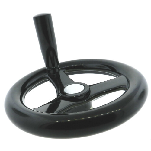 A phenolic 3-spoke handwheel with a revolving handle