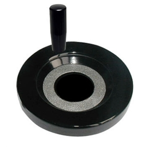 A solid duroplast handwheel with a revolving handle