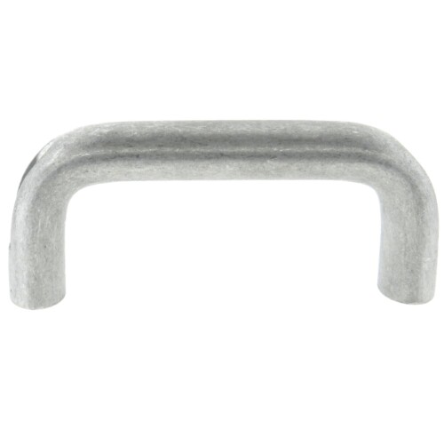 An aluminum top mount cabinet handle with a tumbled finish