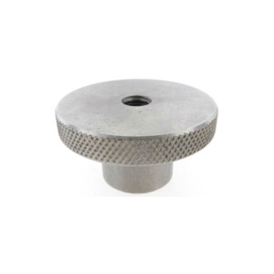A knurled control knob with a tapped thru hole (metric)