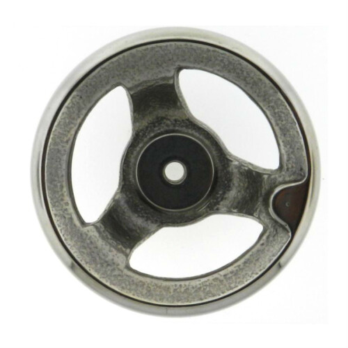 A stainless steel handwheel without a handle